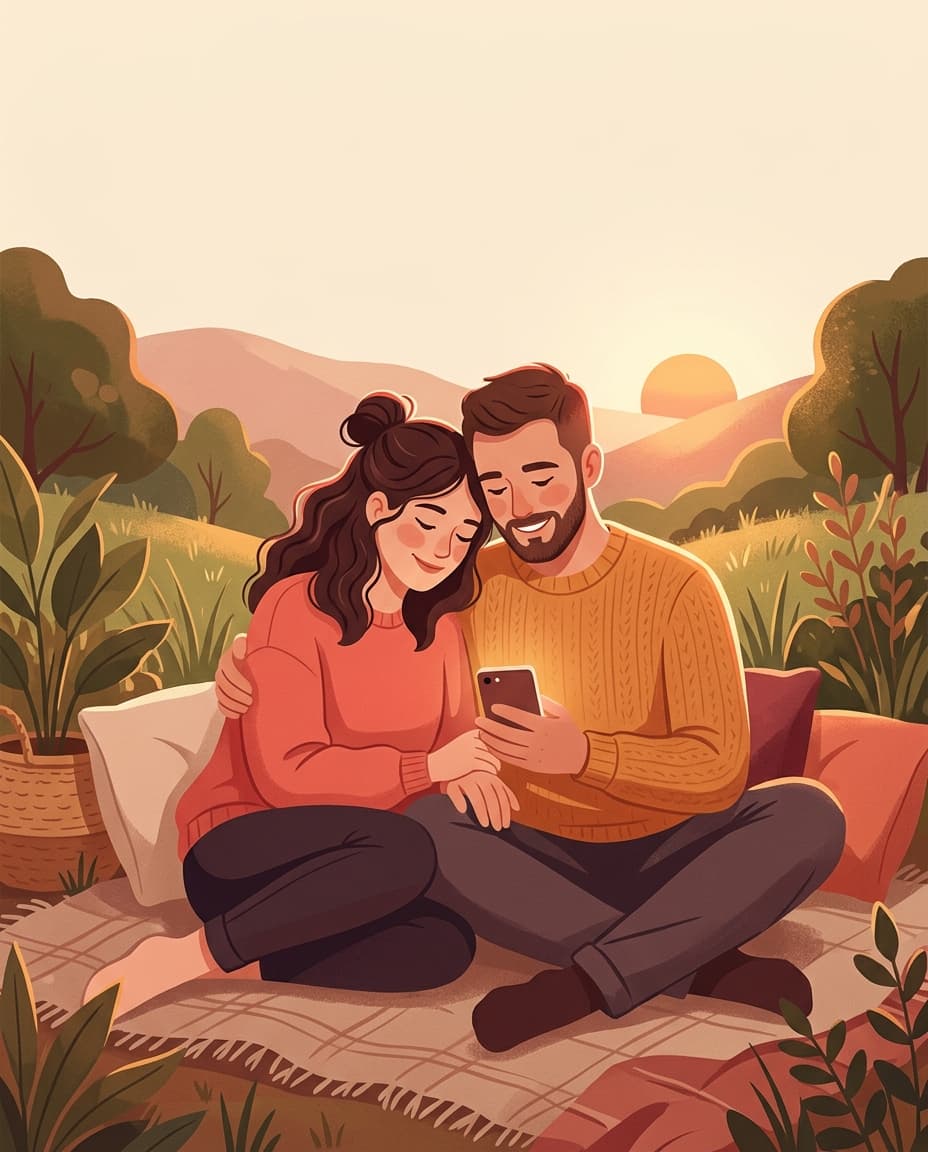Una pareja compartiendo una carta digital